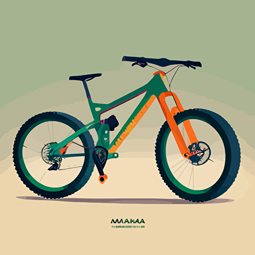 a Patagonia art style image of a mountain bike that is simple with no background and is a vector image with 2 dimensional