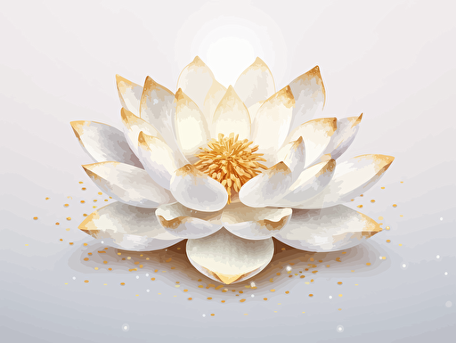 white lotus flower on plain no shadow white background with sparkles around it. Vector style