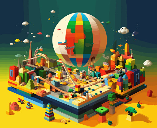 Surrealismus vector of a learning environment that looks like a lego world and inspires and motivates learners