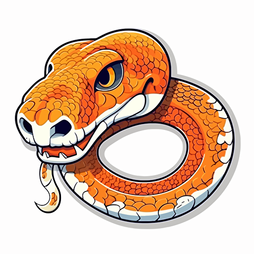 sticker, happy bright orange snake, contour, vector, white background