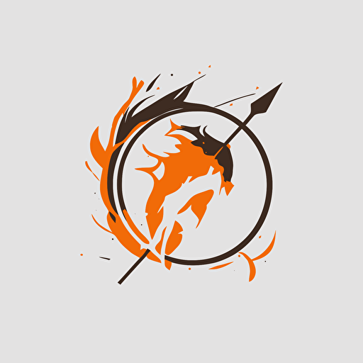 flat vector logo, sagittarius, flame, circle, simple style, white clean backgound