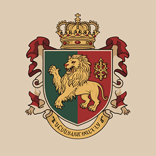 flat vector logo style image of a moorish European coat of arms crest with a melanated head on the front with a lion in the top right corner and a wolf in the bottom left