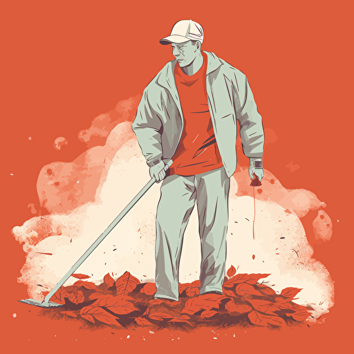 Vector, a balding man is using a lacrosse stick :: 4 to clean leaves :: 1 out of a swimming pool :: 2