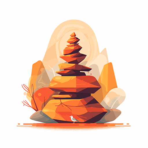 modern logo design of a cairn for psychotherapy practice, extremely detailed, symmetrical, Studio Ghibli style with 35% modern minimal influence, peaceful, inviting, professional design, adobe illustrator, vector, orange-gold design on transparent background