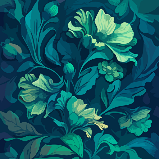 blue and green painterly Floral, Pastel, Repeating Pattern, 300 dpi, ar 1:1, Vector, Layering and blending, clipart, wallpaper, van gough style