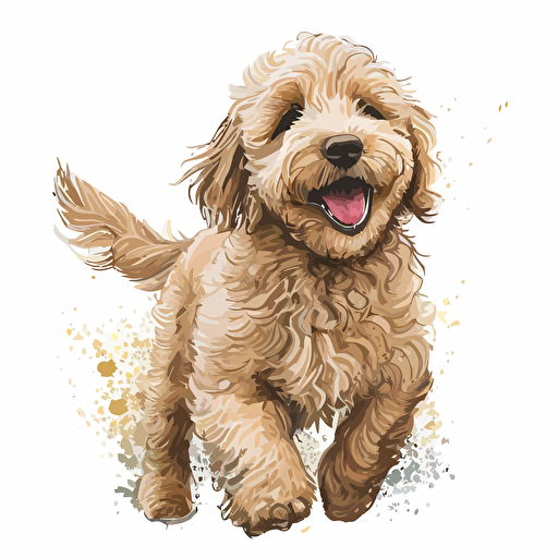 happy labradoodle dog, vector art, white background