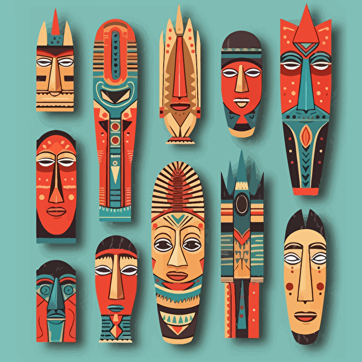 assorted group of colored wooden alls, african style, pop art, flat art, vector art