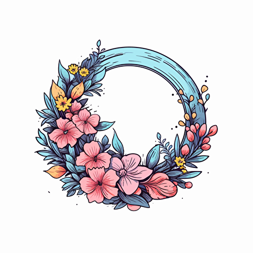small circle with flowers wrapped around it, detailed vector logo