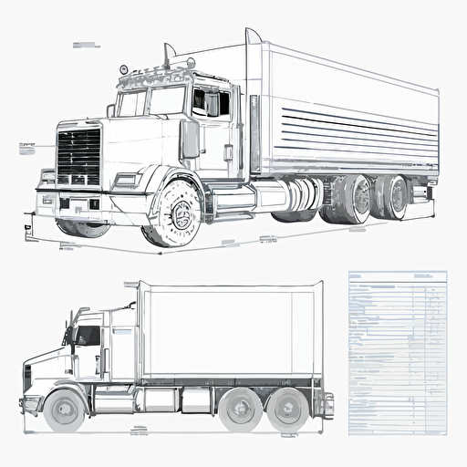 2d truck blueprint, vector, white background