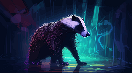 A clever badger, triumphantly eliminating irregularities in time series data and value deviations, digital illustration, vivid colors, vector style, futuristic environment, data visualizations in the background, well-lit, sharp details, Canon EOS 5D Mark IV, 35mm f/1.4 lens, ISO 100, f/2.8, Adobe Illustrator