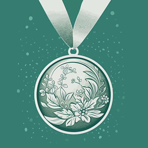 a vector drawing of a silver medal on a green background, flat colors, japanese, sophisticated, beautiful