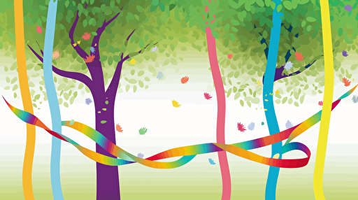 colorful ribbons hanging from trees, vector illustration