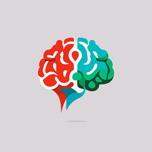 vector logo of a brain, flat design, svg, minimal, red green blue