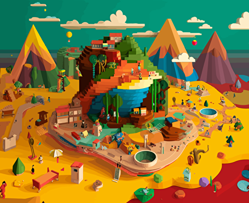 Surrealismus vector of a learning environment that looks like a lego world and inspires and motivates learners