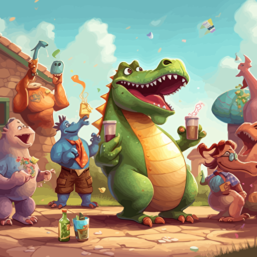 inosaur friends partying outside on a nice day vector 2d creative artistry digital art