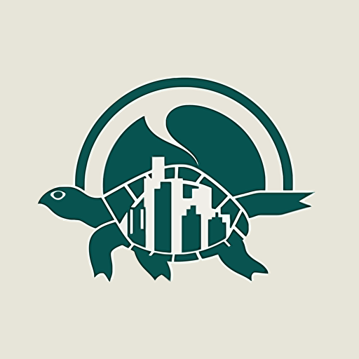 turtle with growing buildings at its shell, circle logo, vector