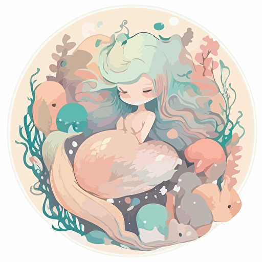 pretty pastel mermaid, art by Amy Sol, sticker art, vector on white background