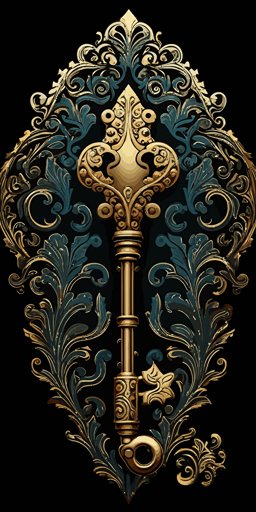 golden key, vector art, black background ::