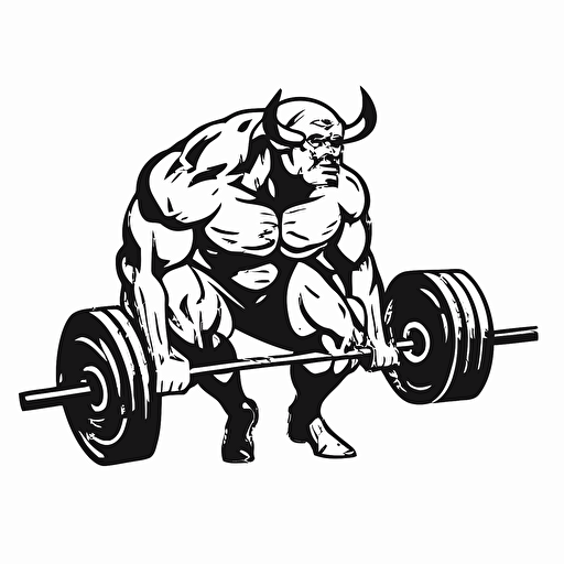 bull powerlifting vector style, black and white, white background simple style