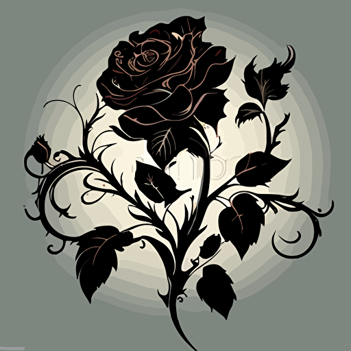 a black floral rose with leaves stock vector 18658749, in the style of bess hamiti, aubrey beardsley, brian mashburn, low resolution, carving, visually poetic, flowing silhouettes