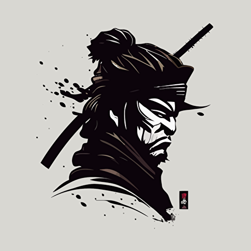 simple, samurai icon, minimalist, modern, japan theme, ink, line, black, flat 2D, vector
