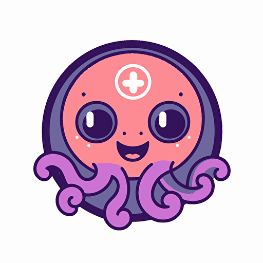 a simple flat round logo featuring a friendly smiling anime kawaii octopus with all 8 arms visible, vector image, highly stylized anime, 32k uhd