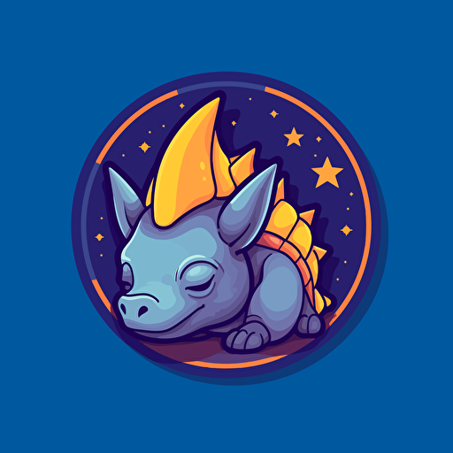 An illustrated triceratops that features as the mascot for a baby sleep product brand. Flat outline vector style.