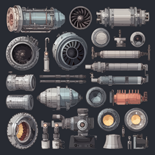 2d Jet engine parts for 2d game, vector, game assets, for kids