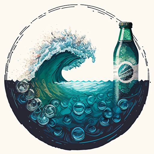 a vector image showing an ocean of water pouring onto a bottle cap versus the opposite