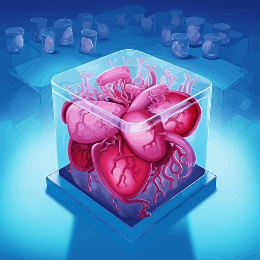 a frozen liver organ in a hospital on top of ice cubes, vector art