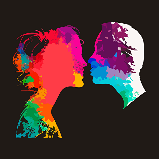 colourful pride inspired simple vector silhouttes of two people about to kiss