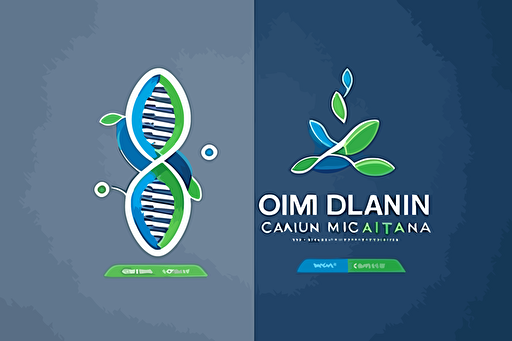 flat vector logo for medical company, clean, minimal, dna, technology, blue, green, gray