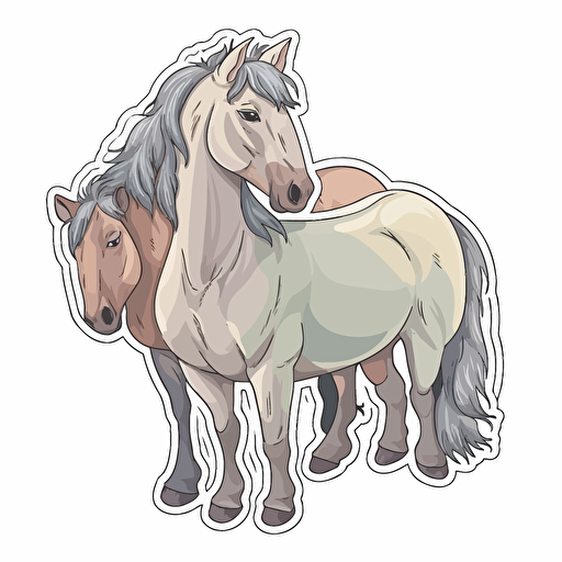 horses, Sticker, Adorable, Muted Color, light art style, Contour, Vector, White Background, Detailed