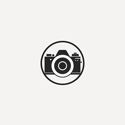 minimalist round logo old camera white background vector style