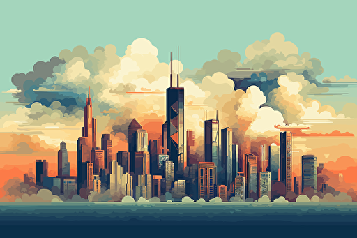 vector art, chicago skyline, clouds