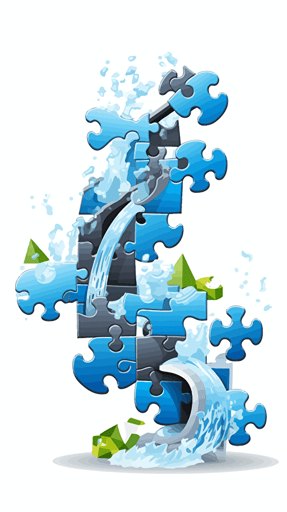 vector logo of a cascading waterfall with gadgets made of jigsaw puzzles