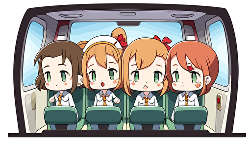 spaship cocpit,4 seats,anime chibi style,illustration,vector,