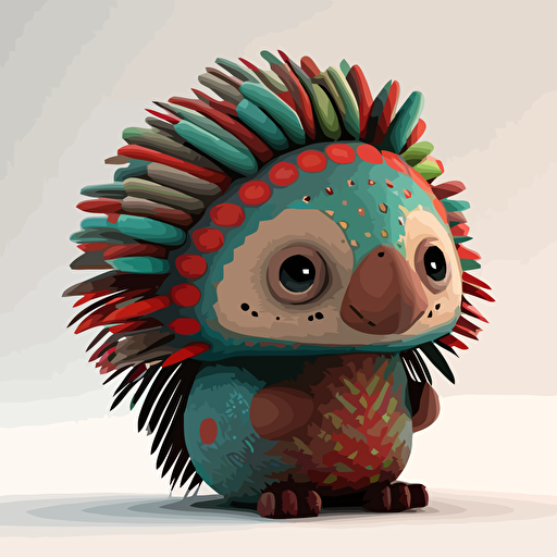 baby colorful leather mexican hedgehog , facing camera, folk, flat white background, octane render, v-ray , vector art, pixar style