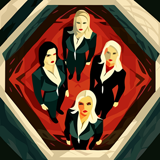 Four women in business suits, as top managers, at the top of the carpet floor, vector illustration