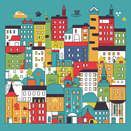 a basic city themed card back design in a reversible design, fun primary colours with a vector art style