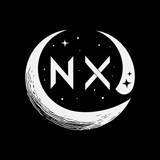 iconic pictorial logo of crescent moon with overlayed text "NOX", black vector, white background