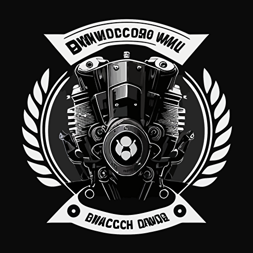 motorcycle club logo, BMW logo with boxer engine, simple vector, black and white