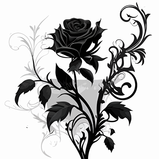 a black floral rose with leaves stock vector 18658749, in the style of bess hamiti, aubrey beardsley, brian mashburn, low resolution, carving, visually poetic, flowing silhouettes
