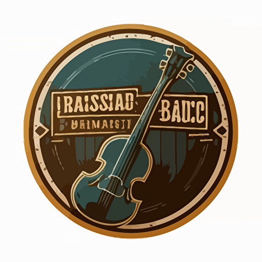 sticker with simple vector logo of bluegrass banjo music workshop