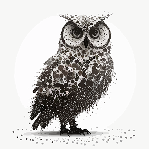 Owl made out of connected dots, vector art, ink, white background