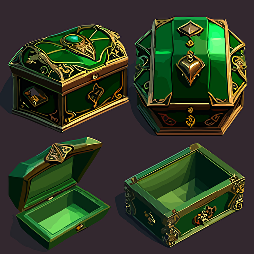 green esmerald Jewerly box, closed, icon, hand painted, vectorial, design sheets for a game