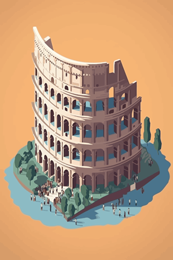 birds eye view of the colosseum, blue sky, vector design, minimalist, flat