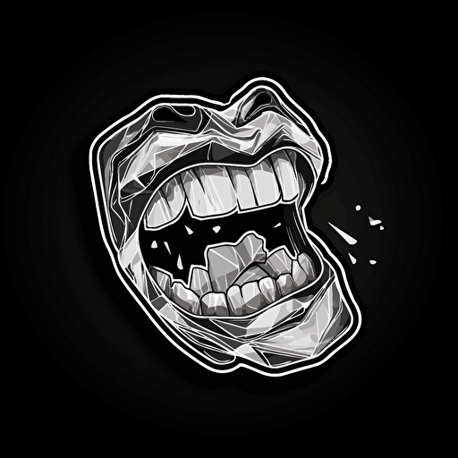 sticker, angry piece of gum, contour, vector, black background