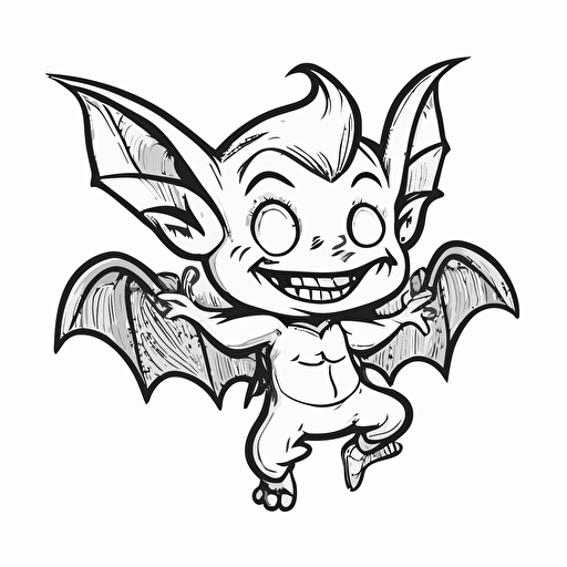 sticker, super cute gargoyle, happy, cartoon, contour vector, white background