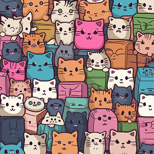cat wall pattern illustration, vector style, kawaii